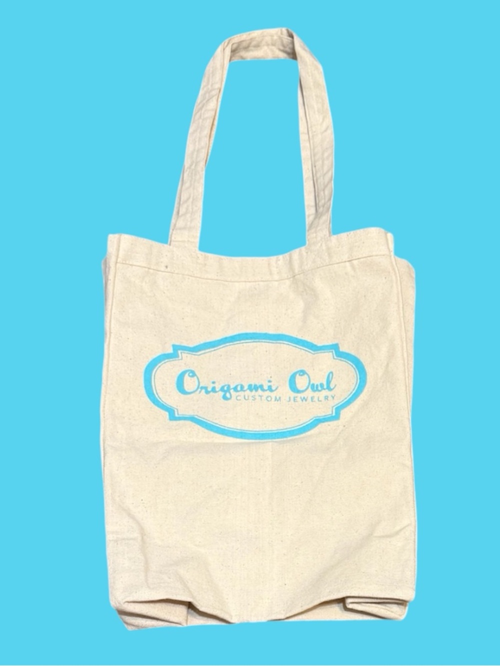 Origami Owl Cream Canvas Tote with Blue Logo Accent